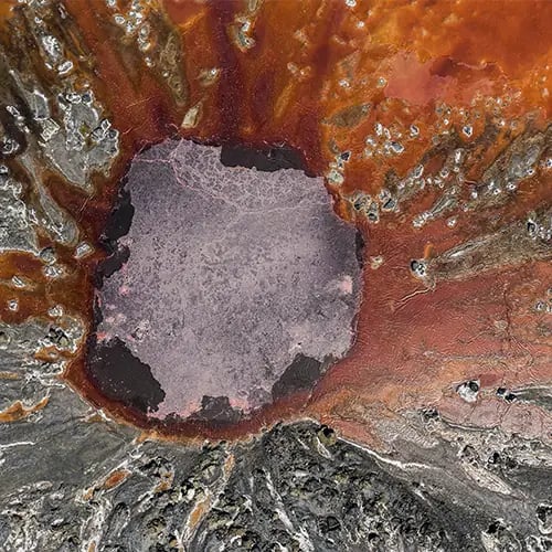 Overhead view of a trona evaporation pond