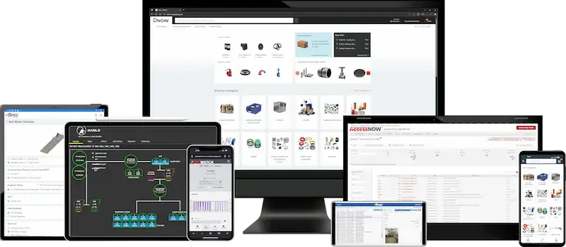 DigitalNOW solutions screens featured on a variety of devices, including PC, laptop, tablet and mobile