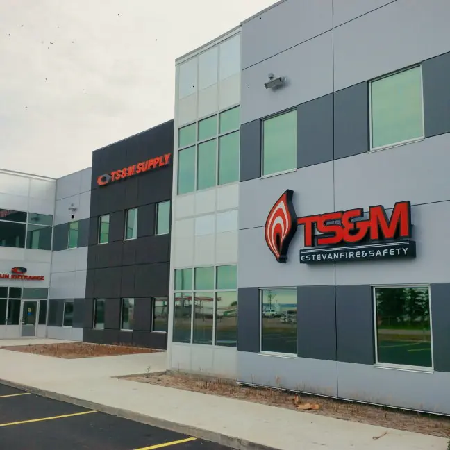 TS&M Supply Estevan Fire and Safety, featuring fire and safety logo on side of the building. TS&M Supply Estevan Fire and Safety, featuring fire and safety logo on side of the building.